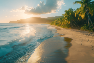 Plage de sable fin et forêt tropicale en Martinique