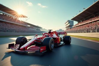 Pilote de Formule 1 en pleine course sur un circuit emblématique