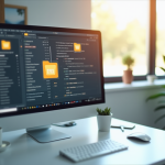 Espace de travail moderne avec structure de dossiers numérique
