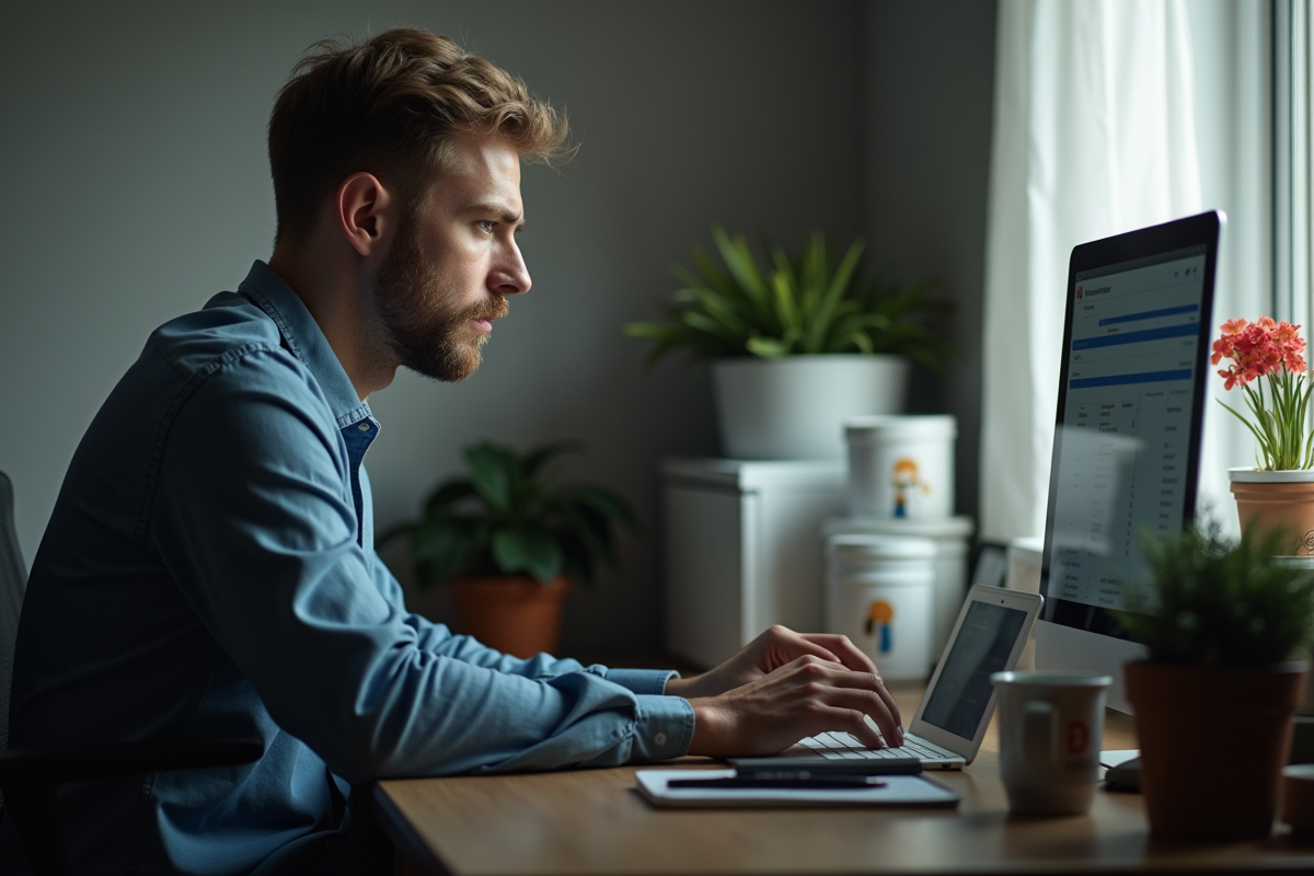 Employé seul dans un bureau à domicile fatigué