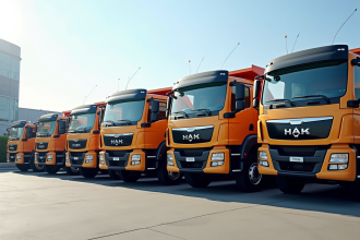 Plusieurs camions bennes 3,5 tonnes d'occasion en parking