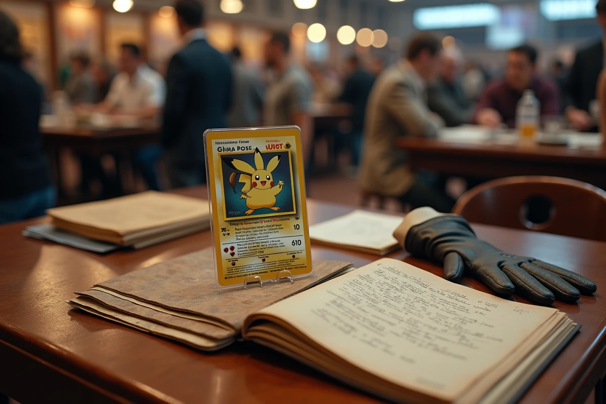 Gros plan d une carte Pokémon rare sur une table en bois