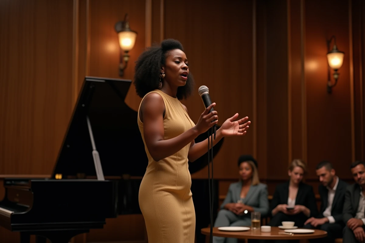 Chanteuse de jazz noire dans un club des années 60