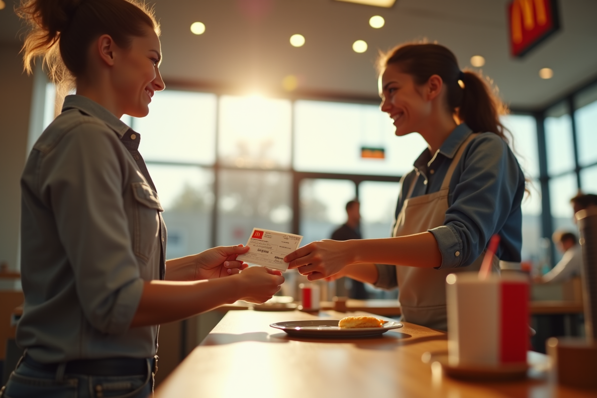Echange de cheque vacances au comptoir McDonald's