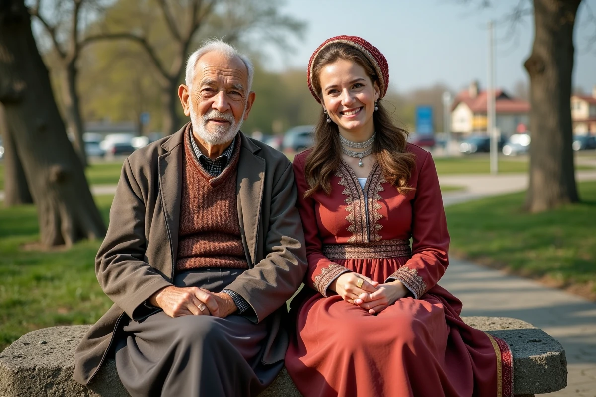 Homme âgé et jeune femme en tenues traditionnelles