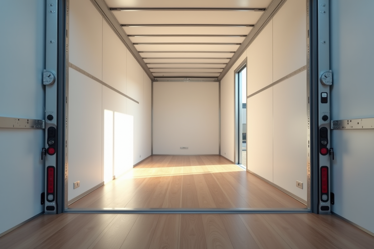 Intérieur spacieux d un camion de déménagement vide