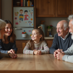 Famille multigenerational autour d'une table en famille