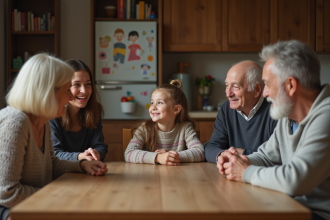 Famille multigenerational autour d'une table en famille