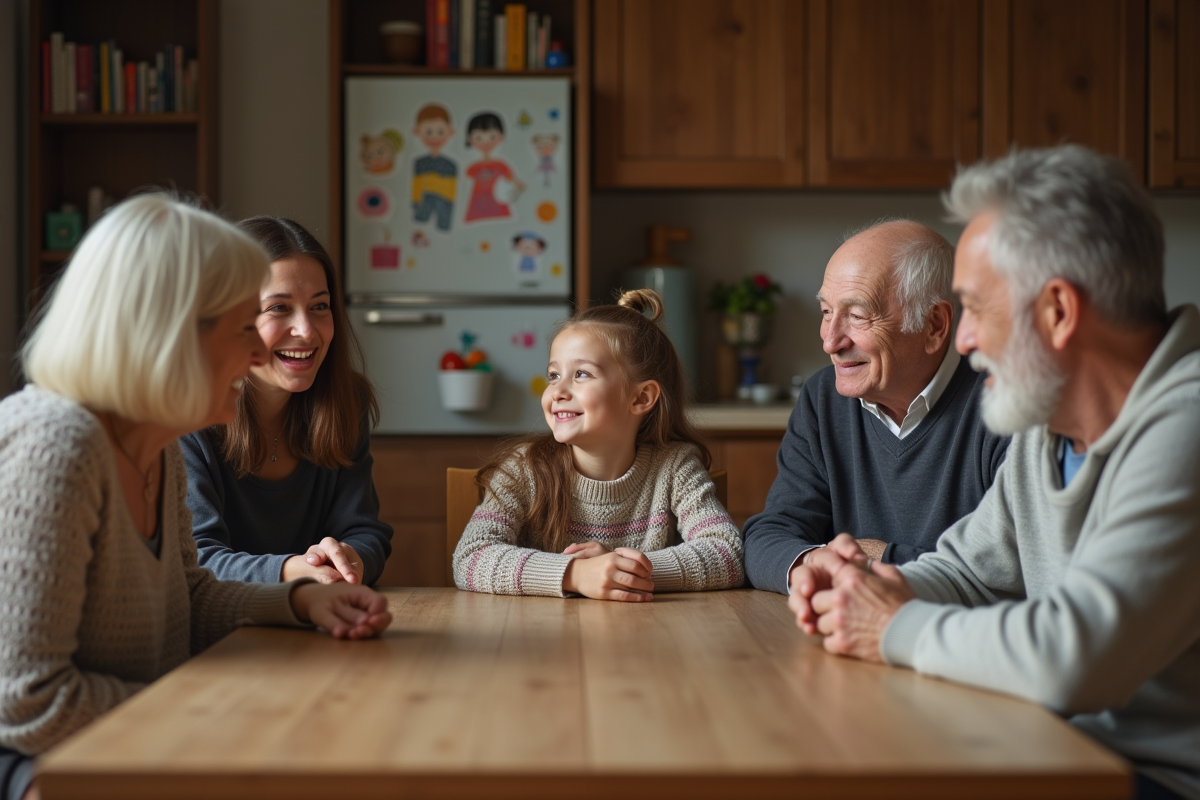 Famille multigenerational autour d'une table en famille