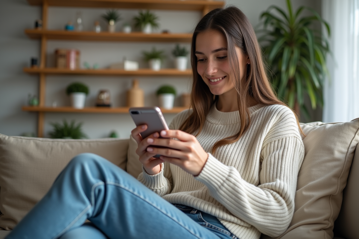 Jeune femme utilisant une application de location