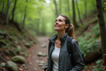 Femme en plein air dans une forêt au printemps pour l'article