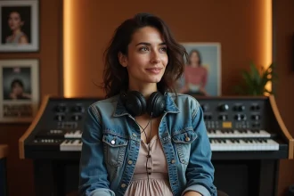 Femme française tunisienne en studio d'enregistrement