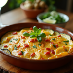 Gratin de zucchini et pommes de terre avec vin blanc frais