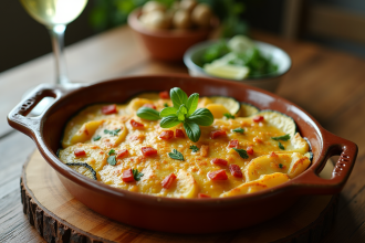 Gratin de zucchini et pommes de terre avec vin blanc frais