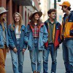 Groupe de jeunes adultes dans la rue des années 90
