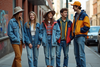 Groupe de jeunes adultes dans la rue des années 90