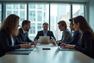 Groupe de professionnels en réunion dans un bureau moderne