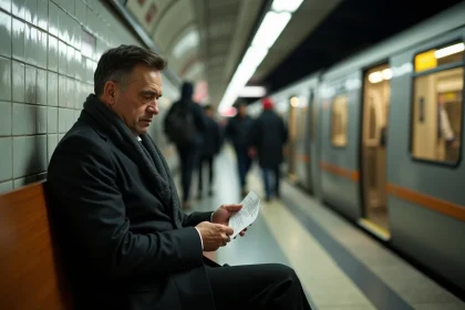 Homme d'âge moyen dans le métro parisien avec ticket