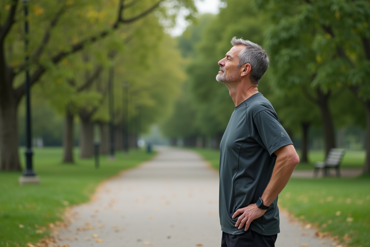 Homme en tenue de course dans un parc calme