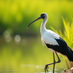 Ibis sacré dans son habitat naturel au bord d’un étang