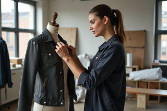 Jeune femme créant un vêtement dans un studio de mode