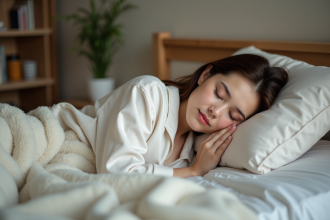 Jeune femme dormant paisiblement dans sa chambre