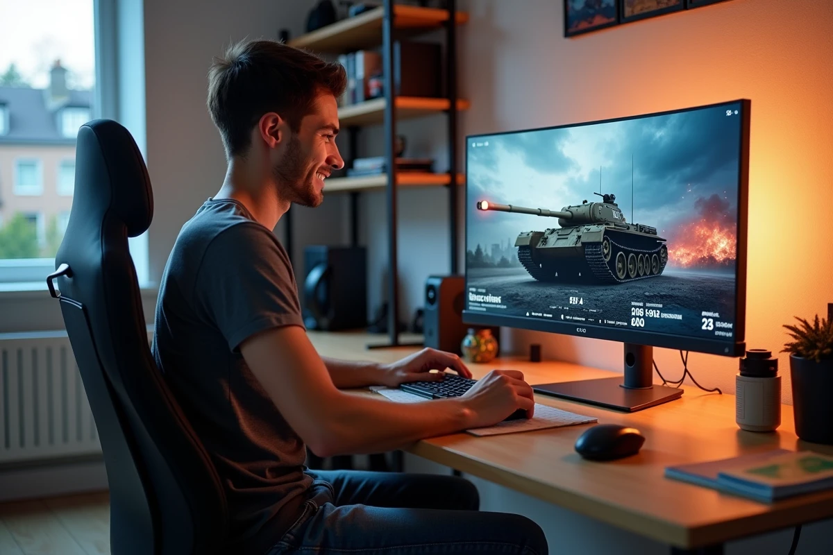 Jeune homme souriant devant son ordinateur avec Battlefield 6