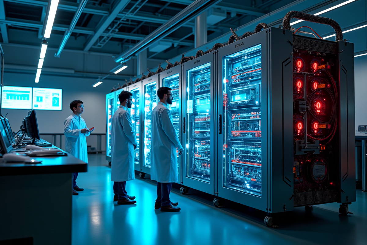 ordinateur quantique dans un laboratoire moderne et lumineux
