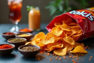 Takis chips épicés et croustillants sur une table en bois