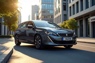 Peugeot 308 2021 en ville moderne sous le soleil