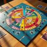 Plateau de jeu Trivial Pursuit vu de dessus avec pièces colorées