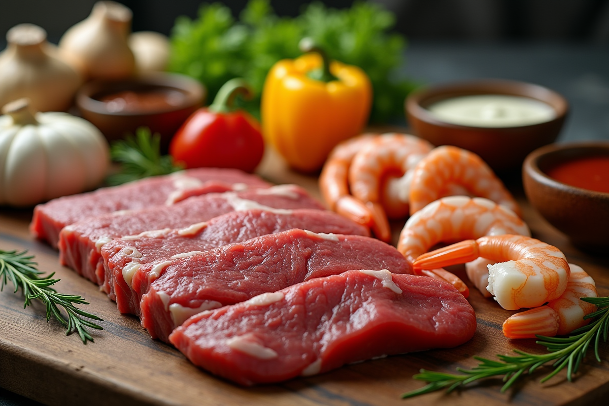 Préparation avant repas pierrade avec ingrédients crus