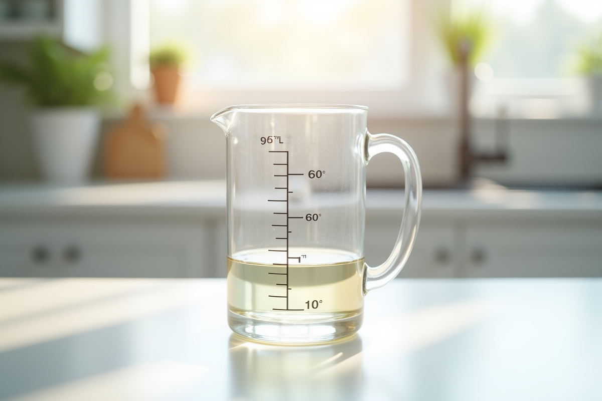 Verre mesure précis de 250 cl sur plan de cuisine lumineux